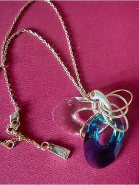 Swarovski Blue and Clear Crystal Loop Pendant Necklace Sterling